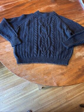 NATURAL LIFE Black Cable Knit Crewneck Sweater